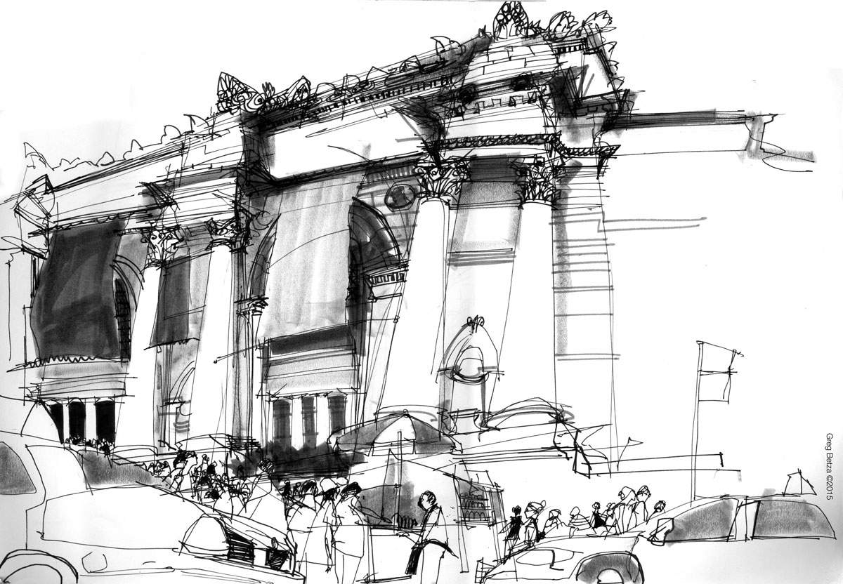 reportage drawing by Greg Betza