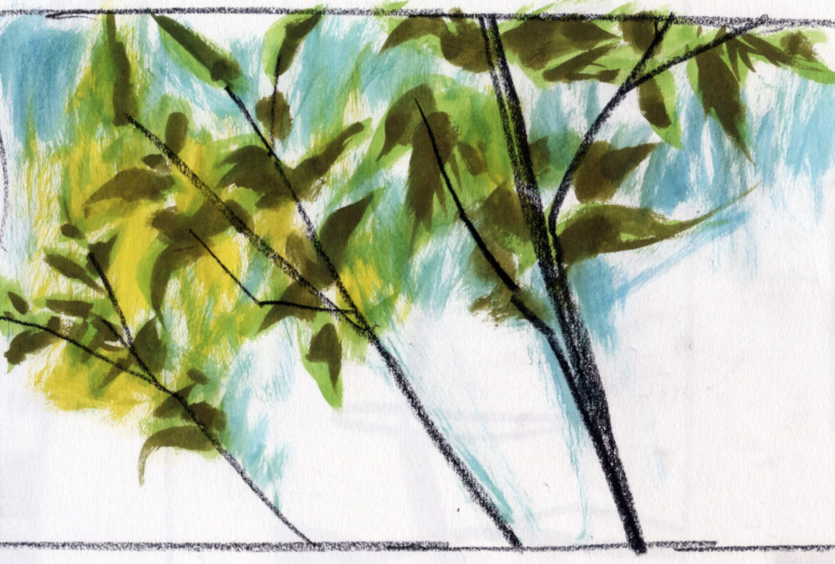 marker drawing of leaves blowing