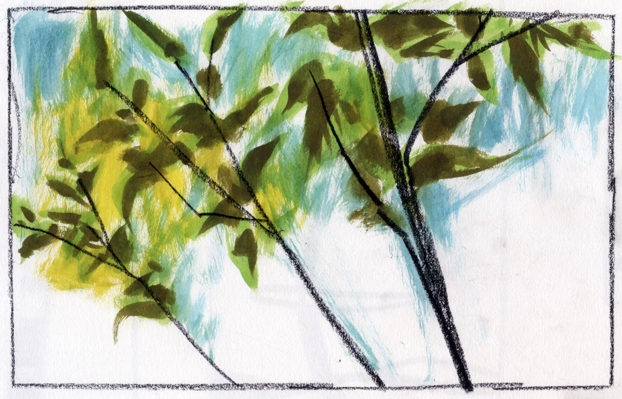 marker drawing of leaves blowing
