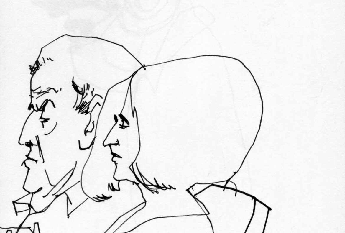 Line drawing of couple at the airport