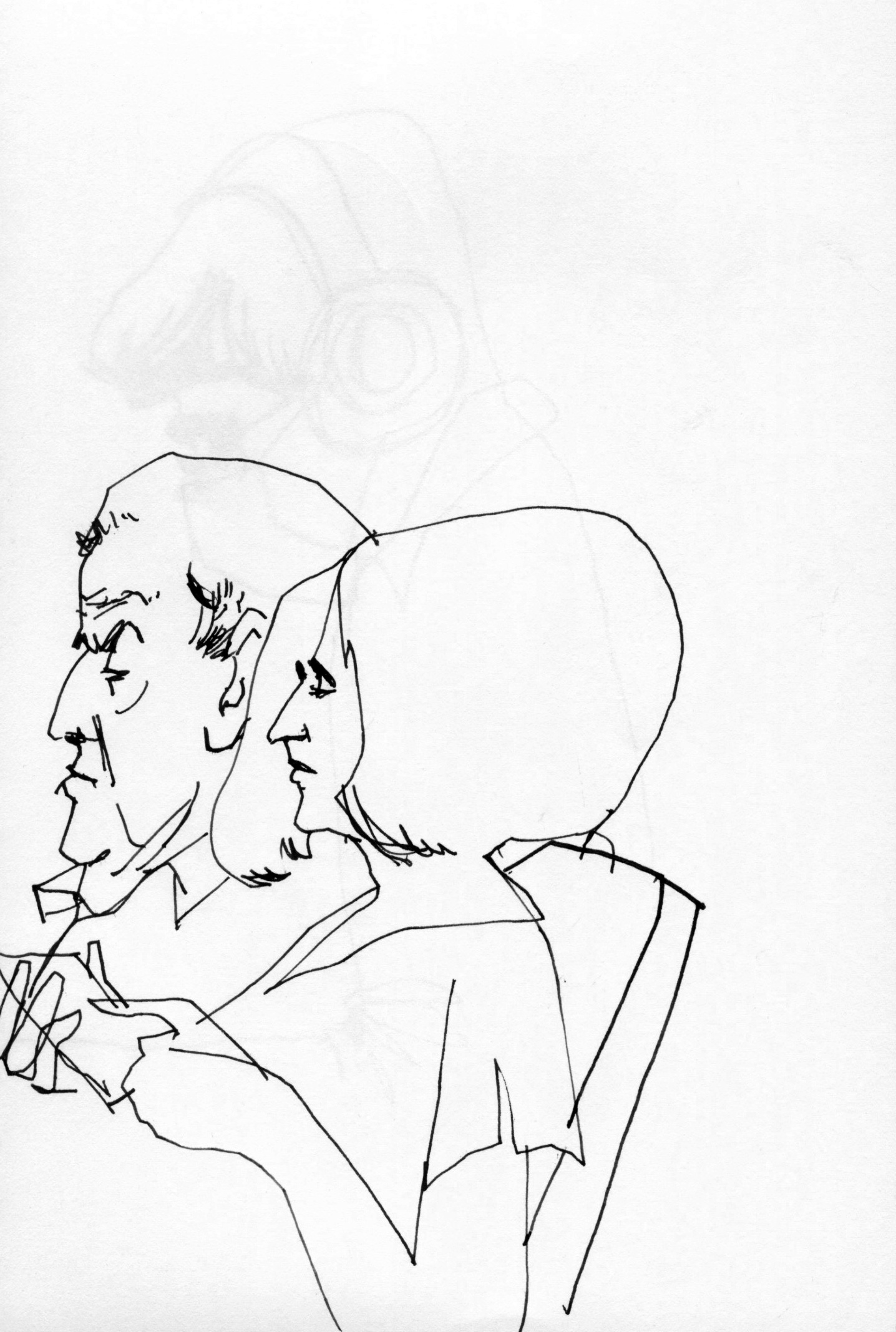 Line drawing of couple at the airport