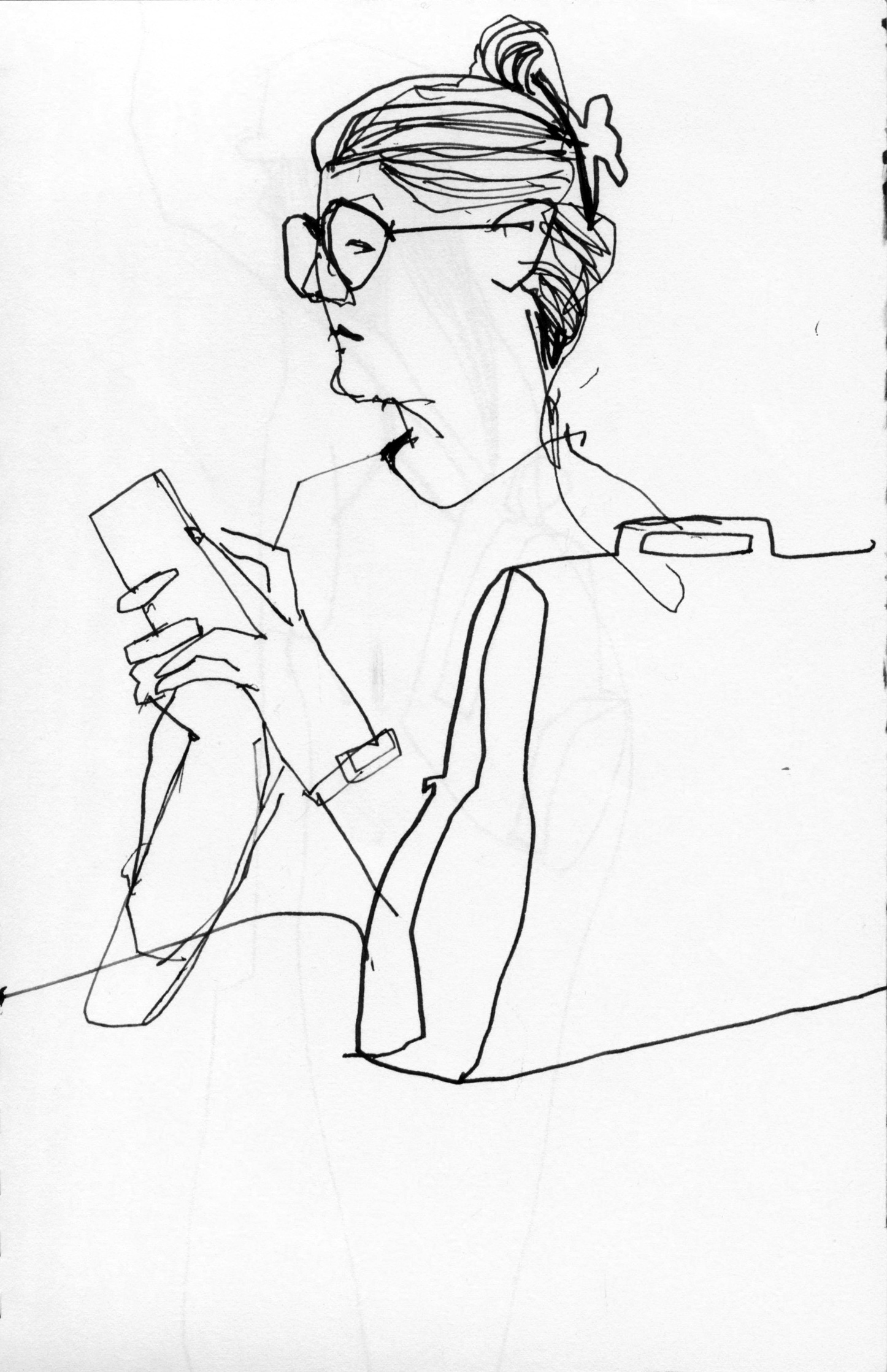 Line drawing of a woman at the airport